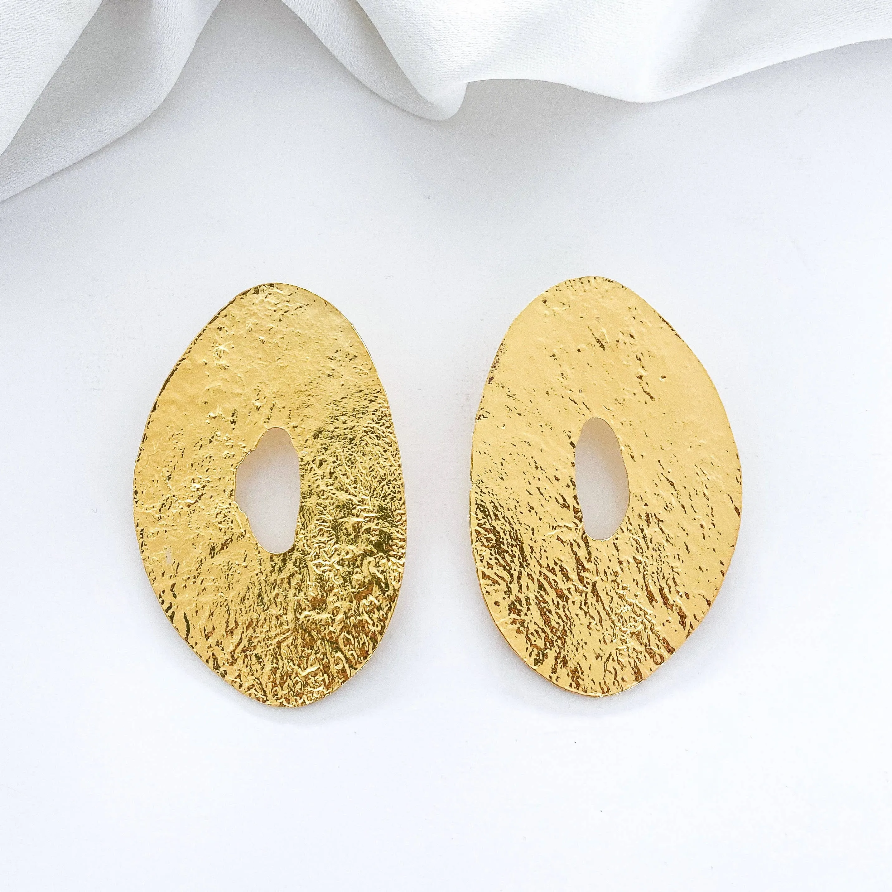 Opulent Oval Statement Gold Earrings