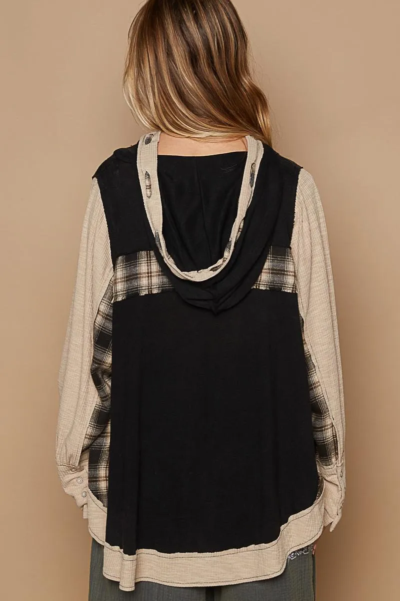 Oversize Plaid Hood Top