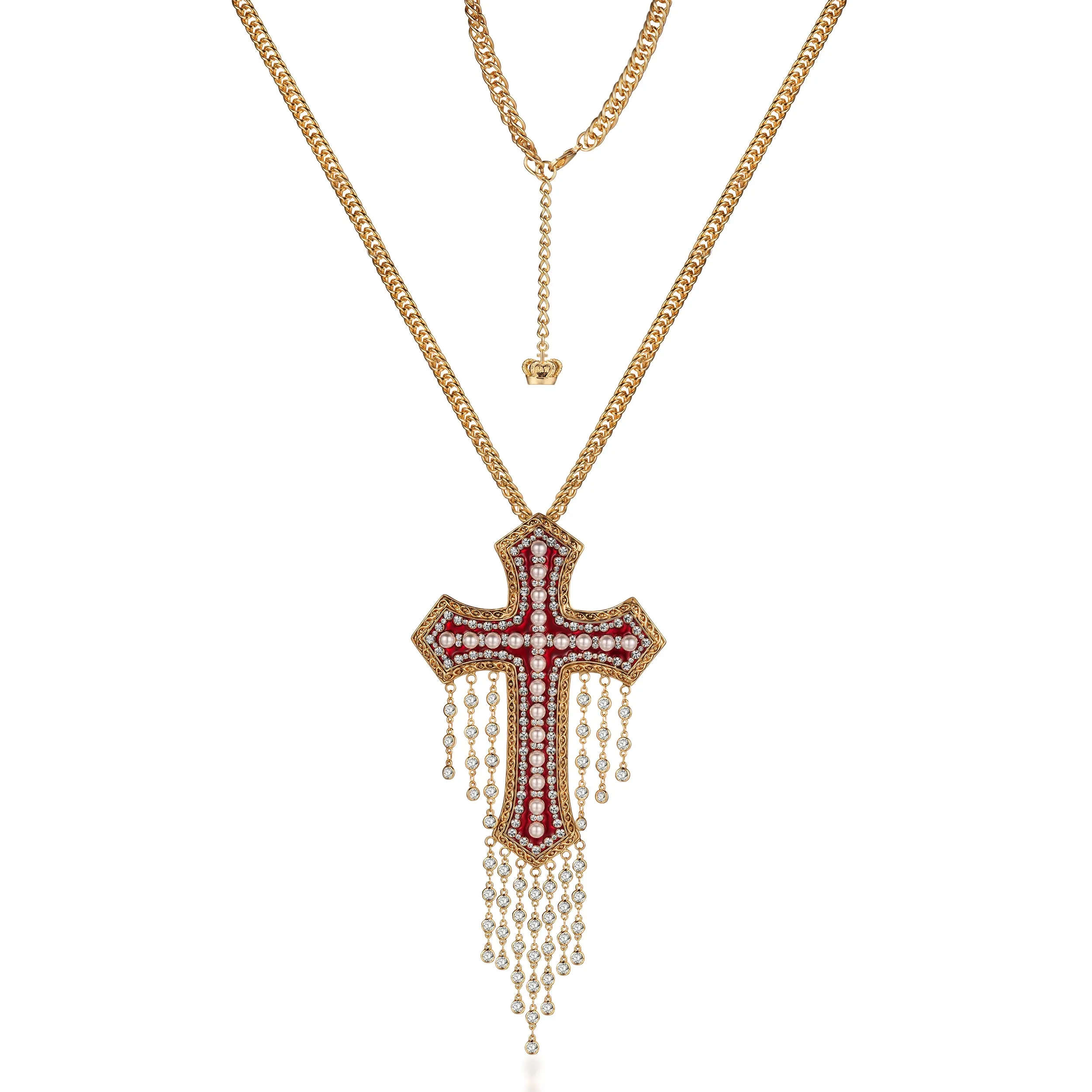 Pearl Cross and Tassel Necklace