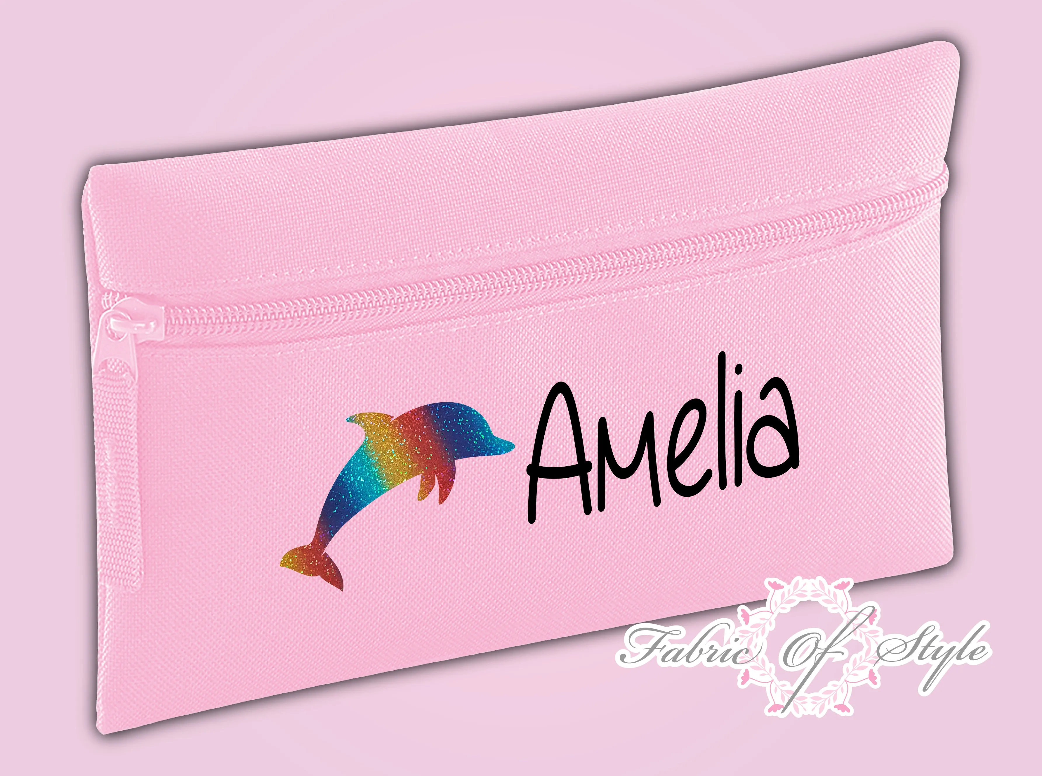 Personalised Dolphin Pencil Case Kids Stationery Back To School Zip School Bag