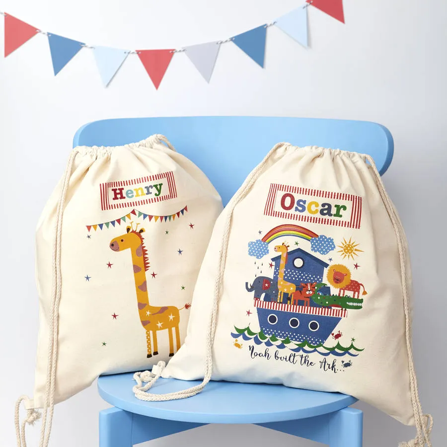 Personalised Kid's Giraffe Cotton Nursery Bag