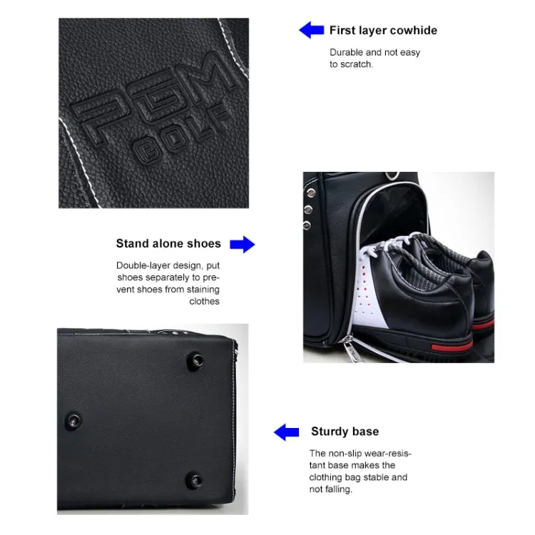 PGM Golf Portable Large Capacity Genuine Leather Ball Bag Clothing Bag for Men, Built-in Shoe Bag