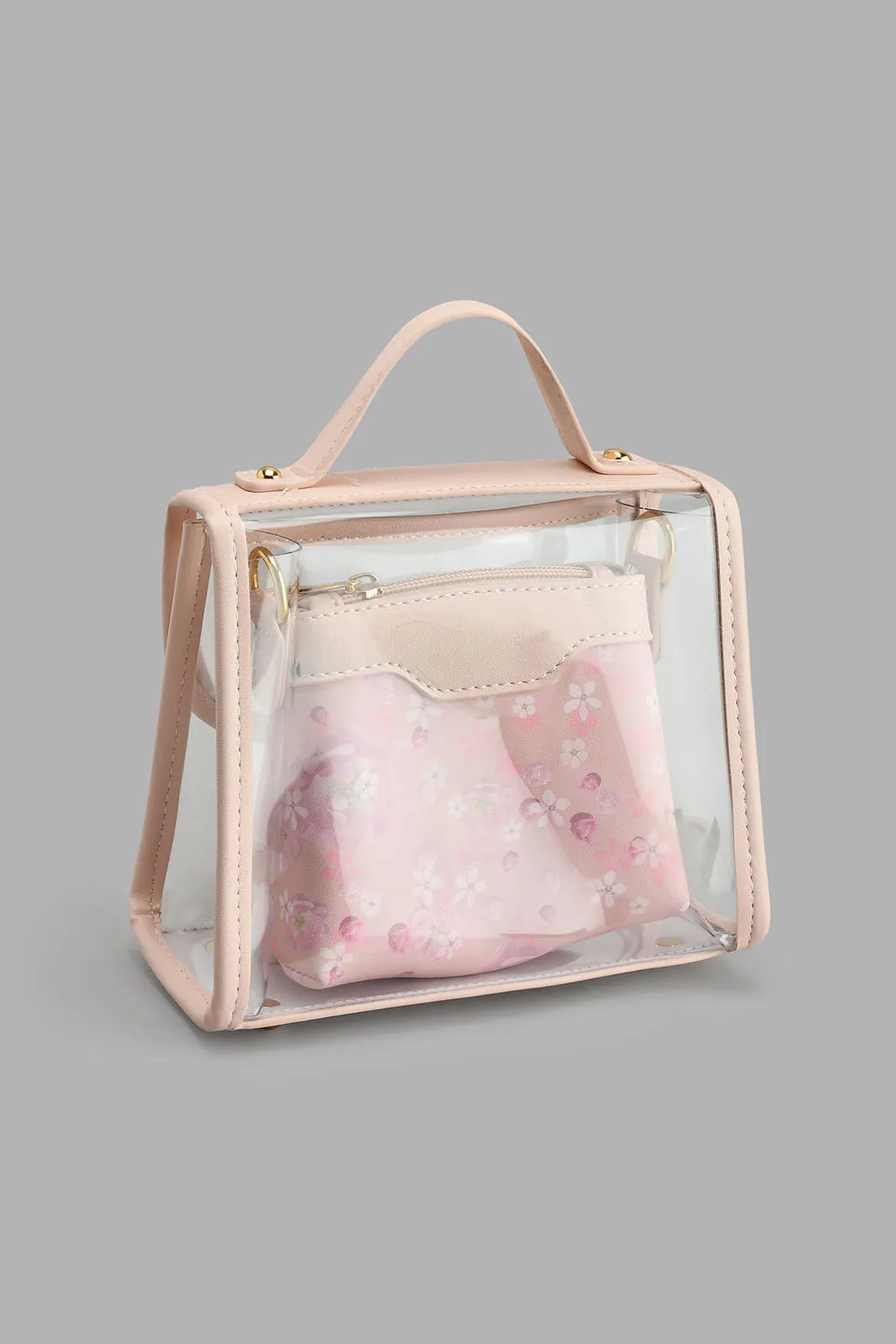 Pink Clear Crossbody Bag With Pouch