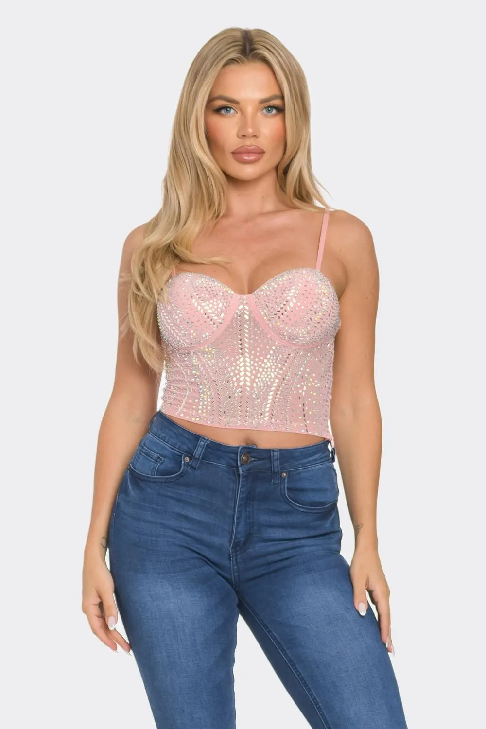 Pink Embellished Crop Top