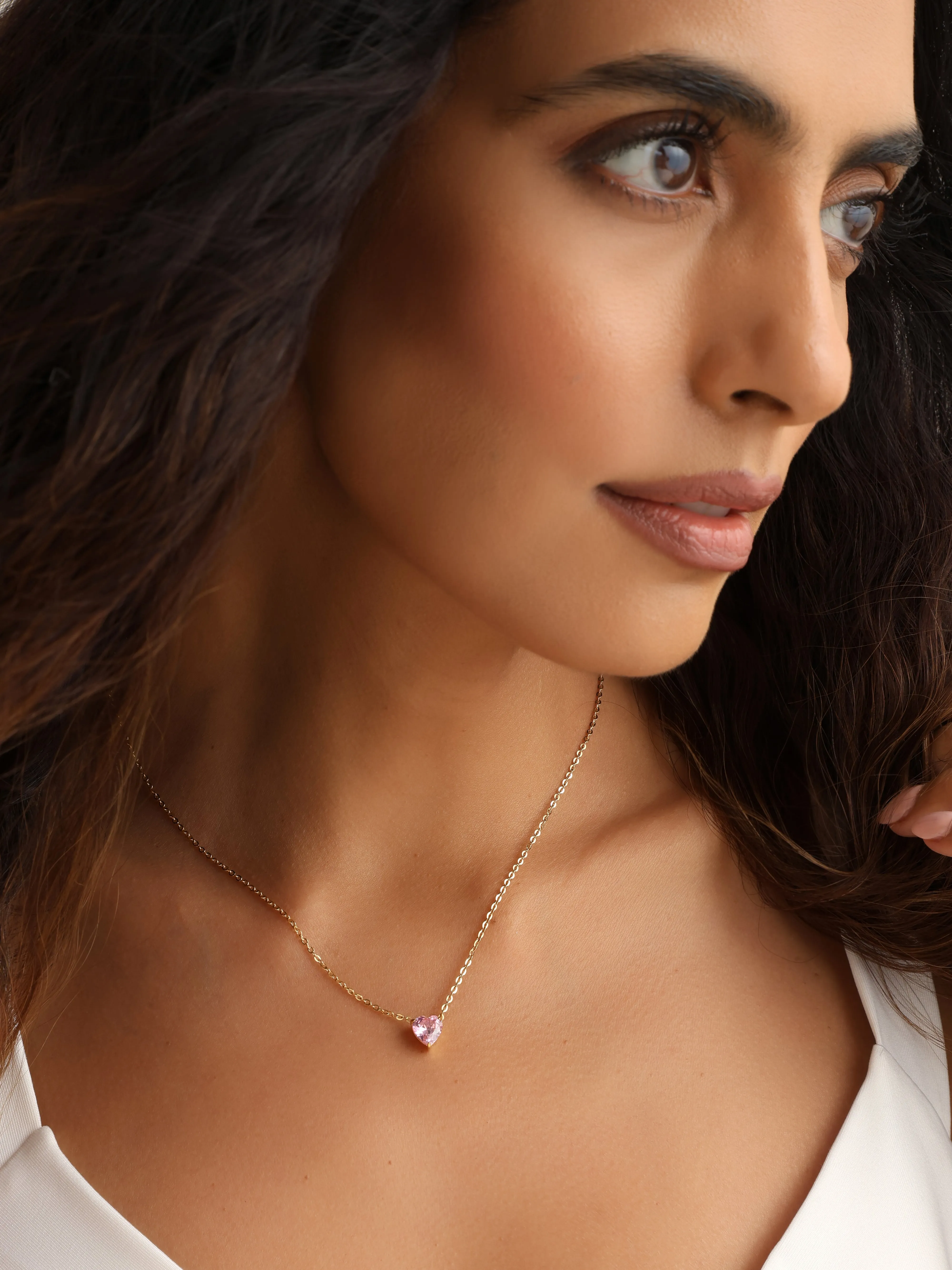 Pink Solitaire Heart Necklace