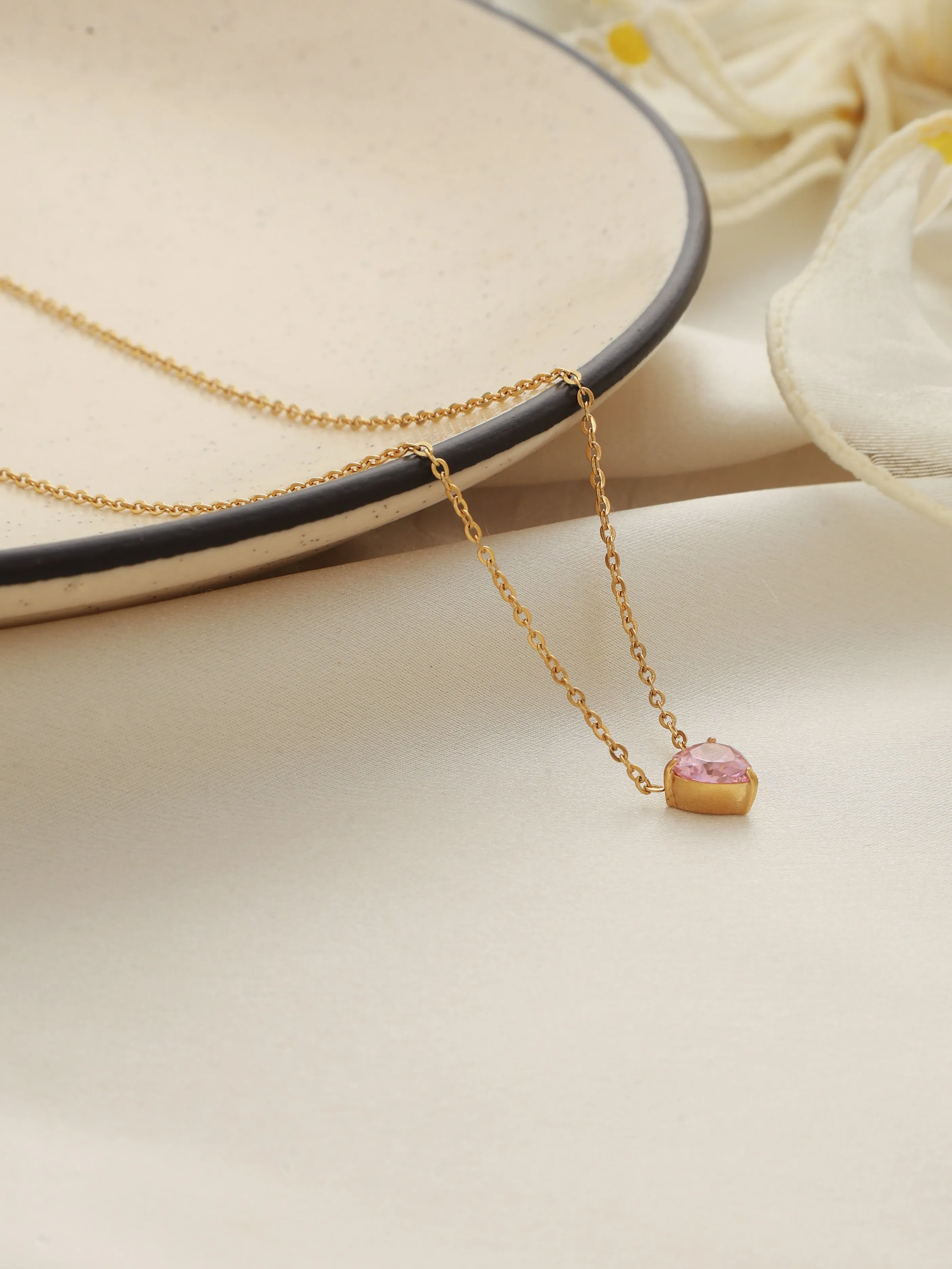 Pink Solitaire Heart Necklace