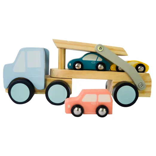 Playbox Car Carrier Truck and Cars Wooden Toy Set with 1 Carrier Truck and 3 Cars