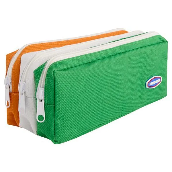 Premier 3 Pocket Zip Pencil Case - Green and Orange