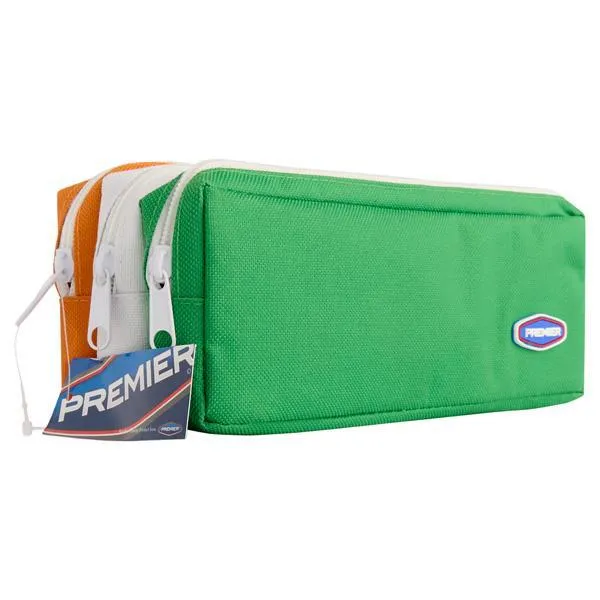 Premier 3 Pocket Zip Pencil Case - Green and Orange