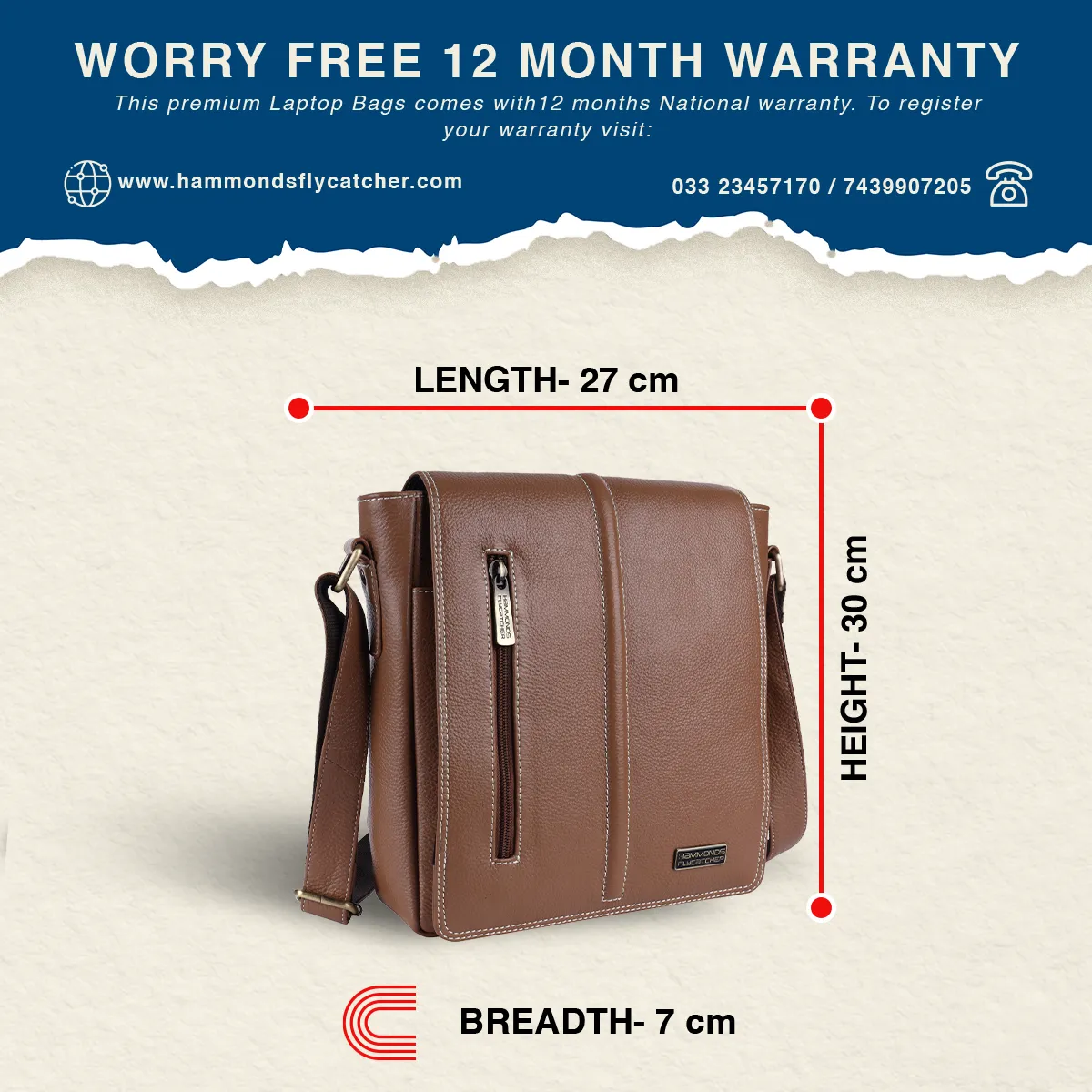 Premium Leather Stylish Mens Crossbody Bag - Adjustable Strap - 1 Year Warranty