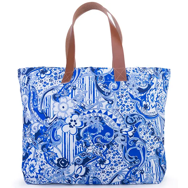 Printed Cotton Canvas Tote Bag in Oriental Porcelain