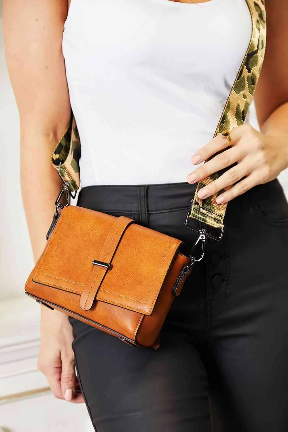 PU Leather Wide Strap Crossbody Bag