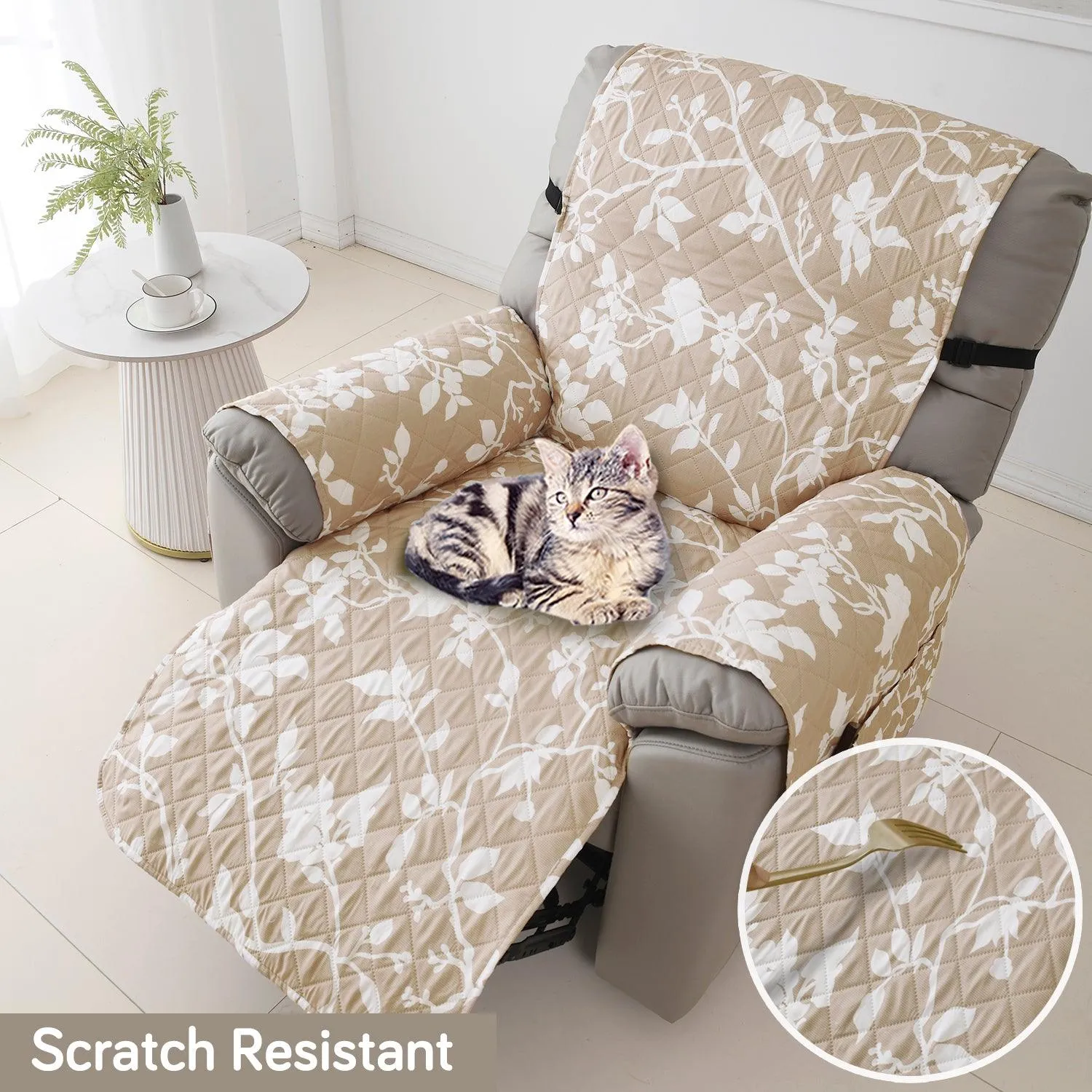 Quilted Recliner Water Repellent & Waterproof Cover for Small / Large - Buff Brown Sillehoute Floral