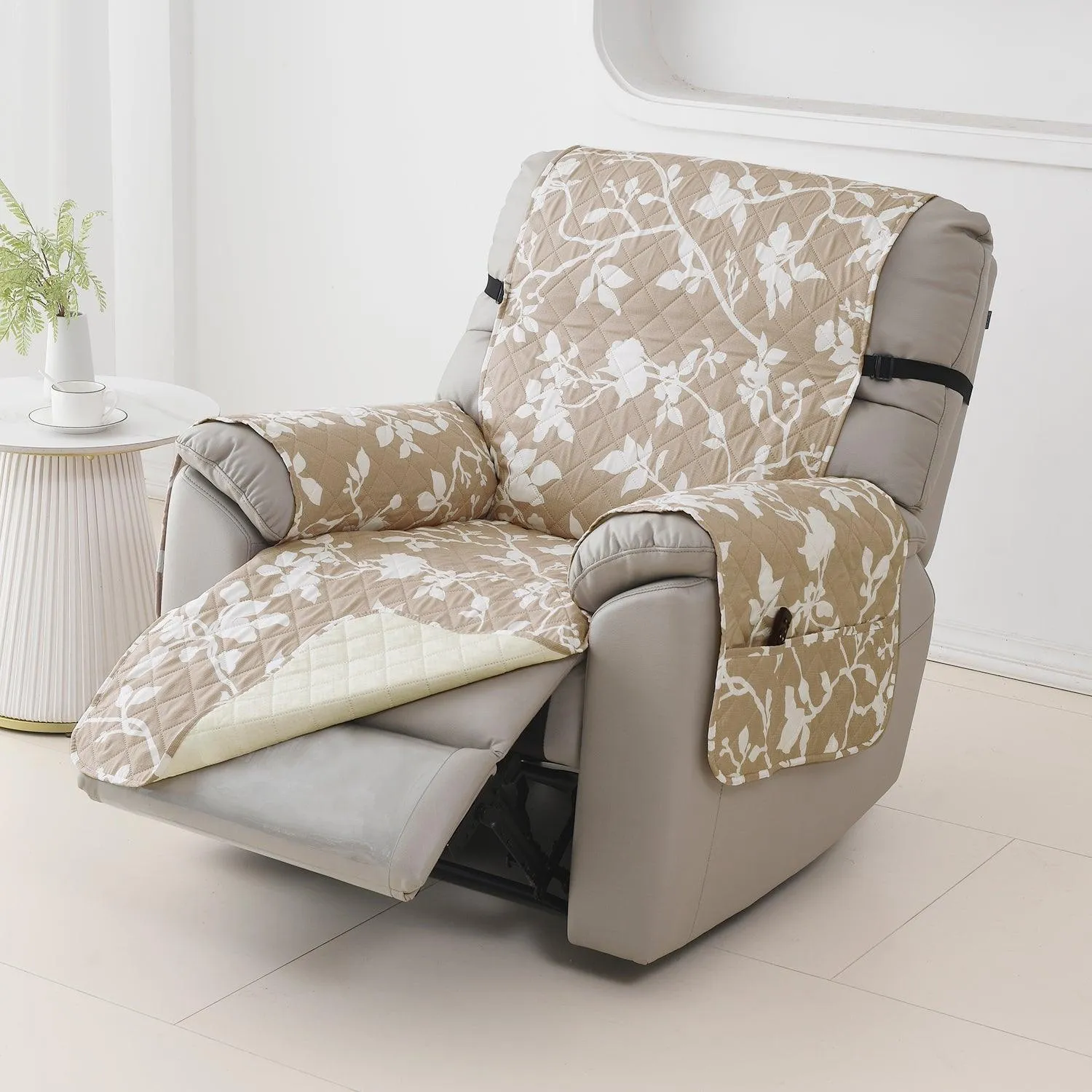 Quilted Recliner Water Repellent & Waterproof Cover for Small / Large - Buff Brown Sillehoute Floral