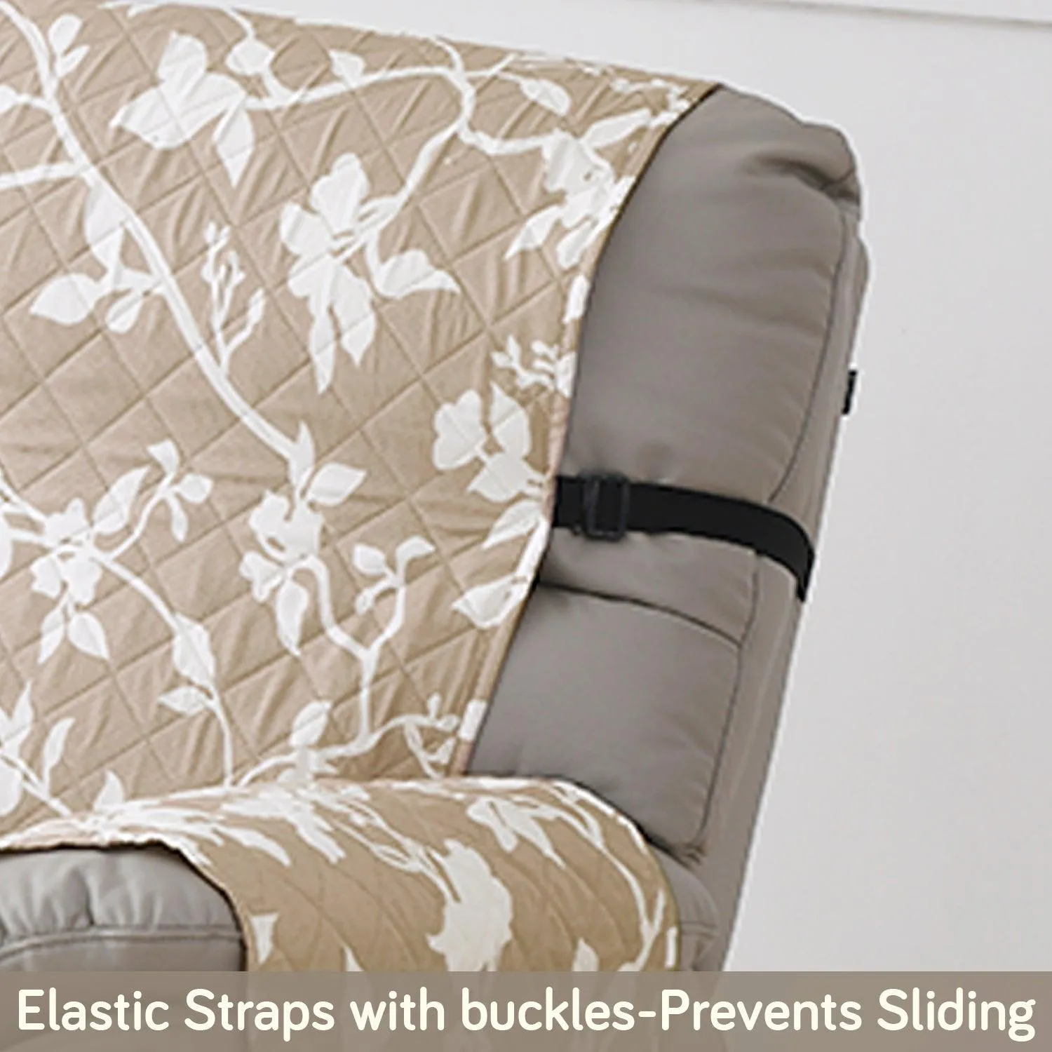 Quilted Recliner Water Repellent & Waterproof Cover for Small / Large - Buff Brown Sillehoute Floral