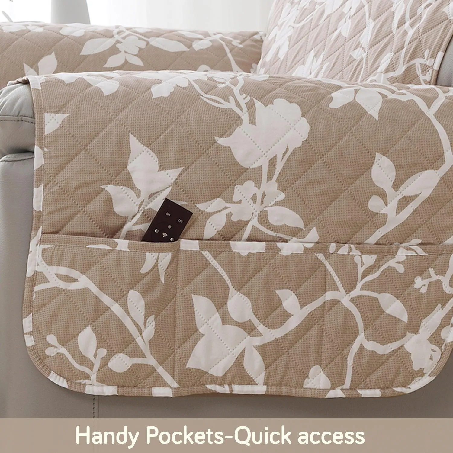 Quilted Recliner Water Repellent & Waterproof Cover for Small / Large - Buff Brown Sillehoute Floral