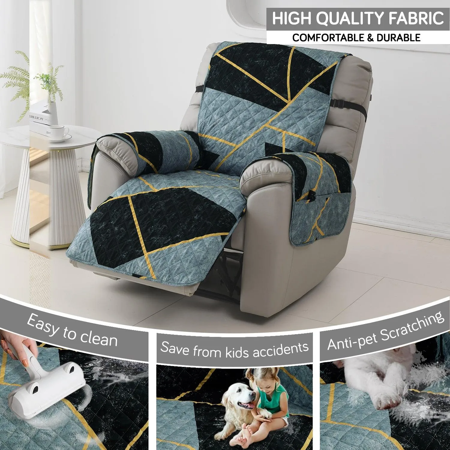 Quilted Recliner Water Repellent & Waterproof Cover for Small / Large - Multicolor Abstract Geometry