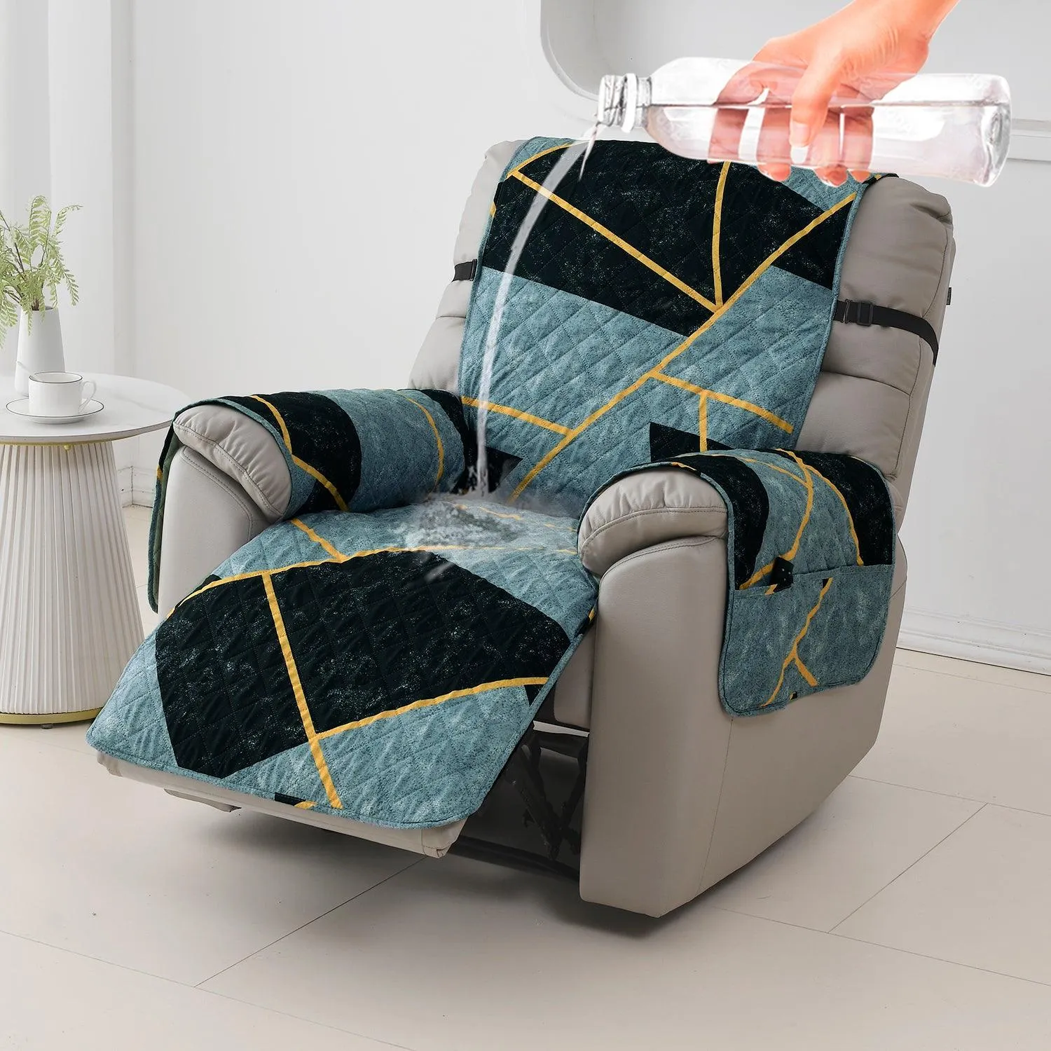 Quilted Recliner Water Repellent & Waterproof Cover for Small / Large - Multicolor Abstract Geometry