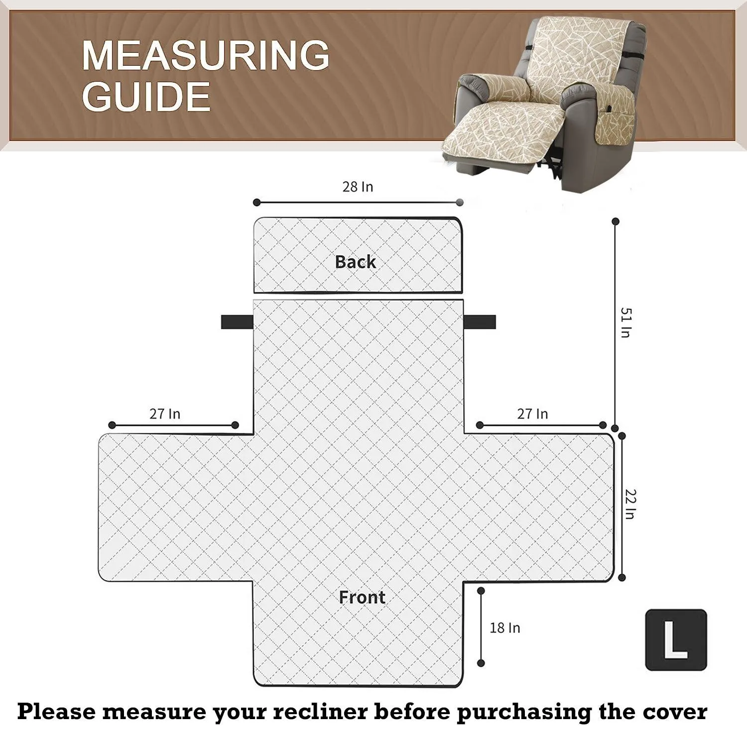 Quilted Recliner Water Repellent & Waterproof Cover for Small / Large - Multicolor Abstract Geometry