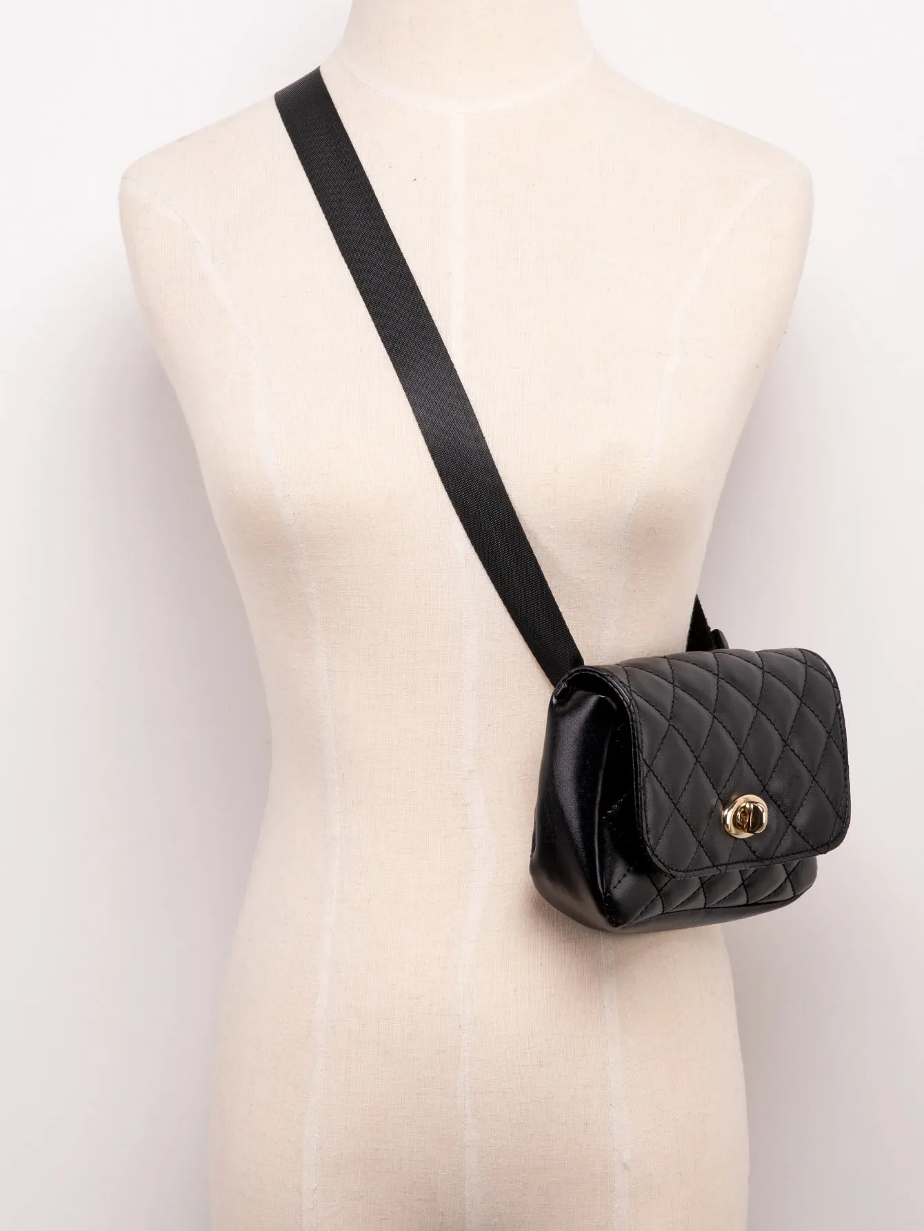 Quilted Twist Lock Flap Fanny Pack