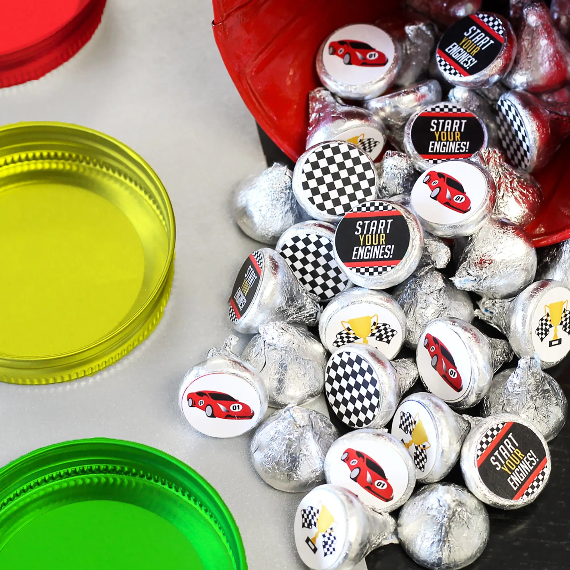 Race Car: Kid's Birthday - Party Favor Stickers - Fits on Hershey's Kisses -  180 Stickers