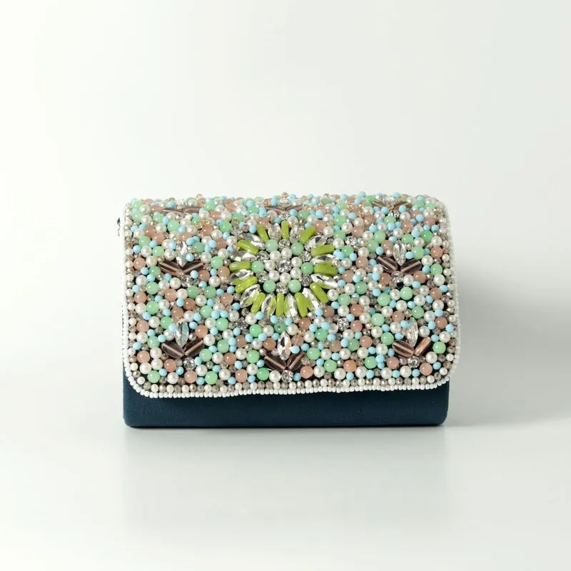 Rainbow Embellished Flap over Clutch Bag