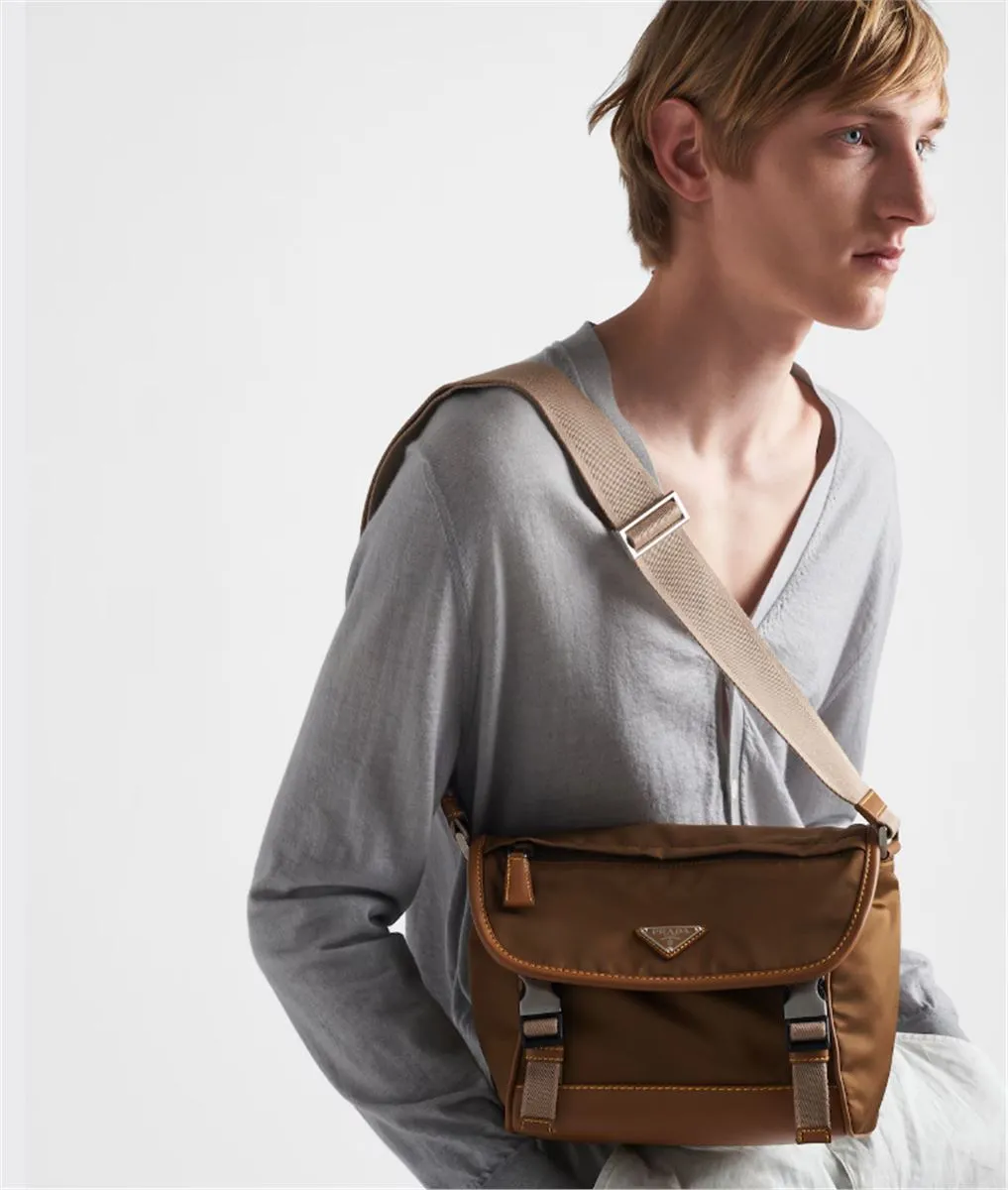 RE-NYLON AND LEATHER SHOULDER BAG