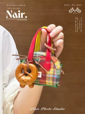 Red plaid small bag New vintage mini cute coin purse Headphones bag Cross-body bag small handbag