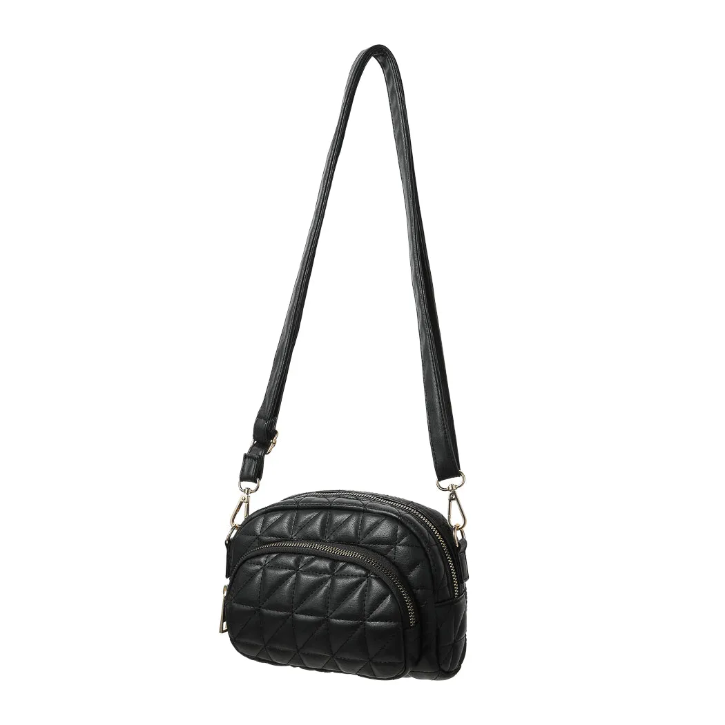 Retro Soft Double Zipper Crossbody Bag (Black)