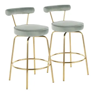 Rhonda Glam Counter Stool in Gold Metal and Sage Green Velvet by LumiSource - Set of 2