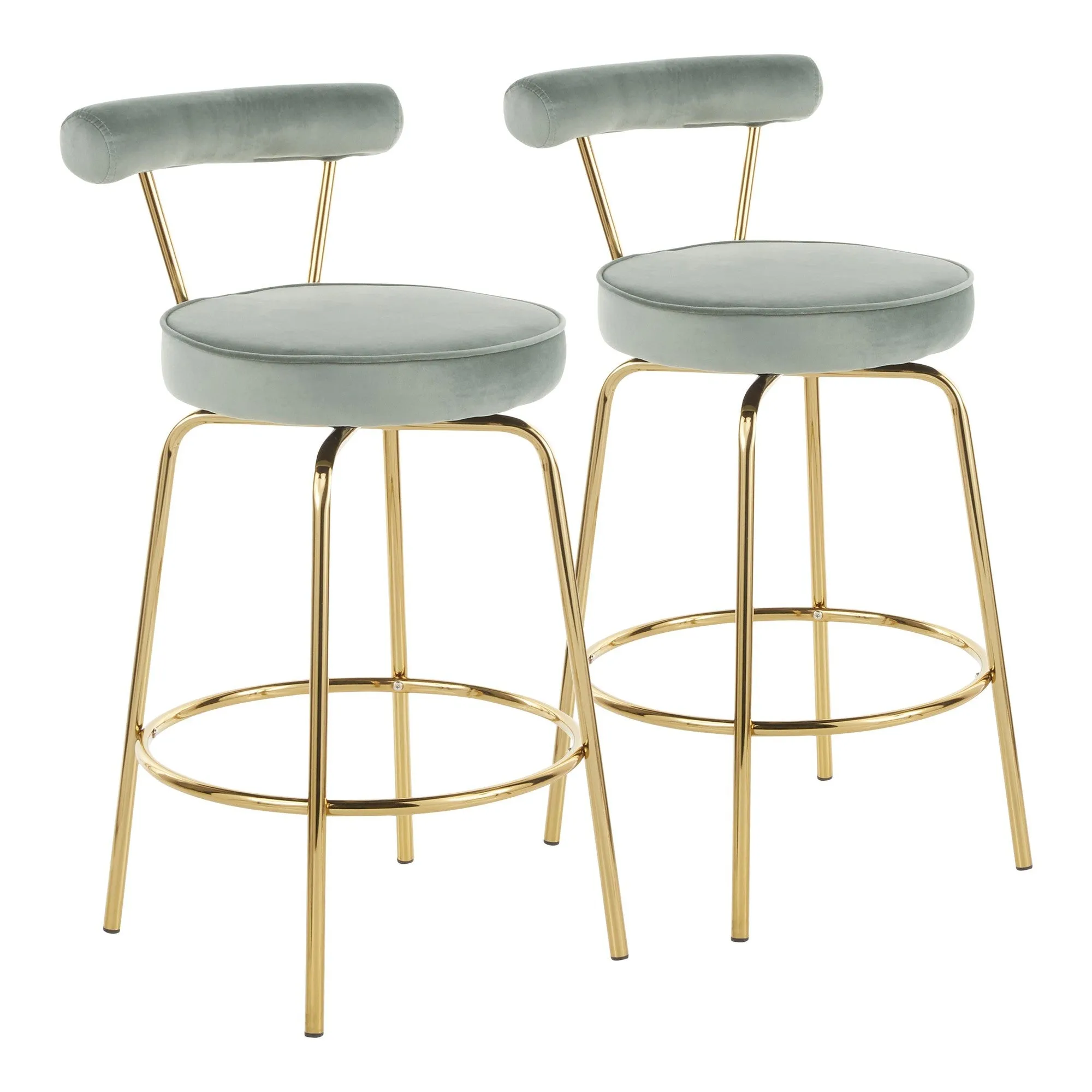 Rhonda Glam Counter Stool in Gold Metal and Sage Green Velvet by LumiSource - Set of 2