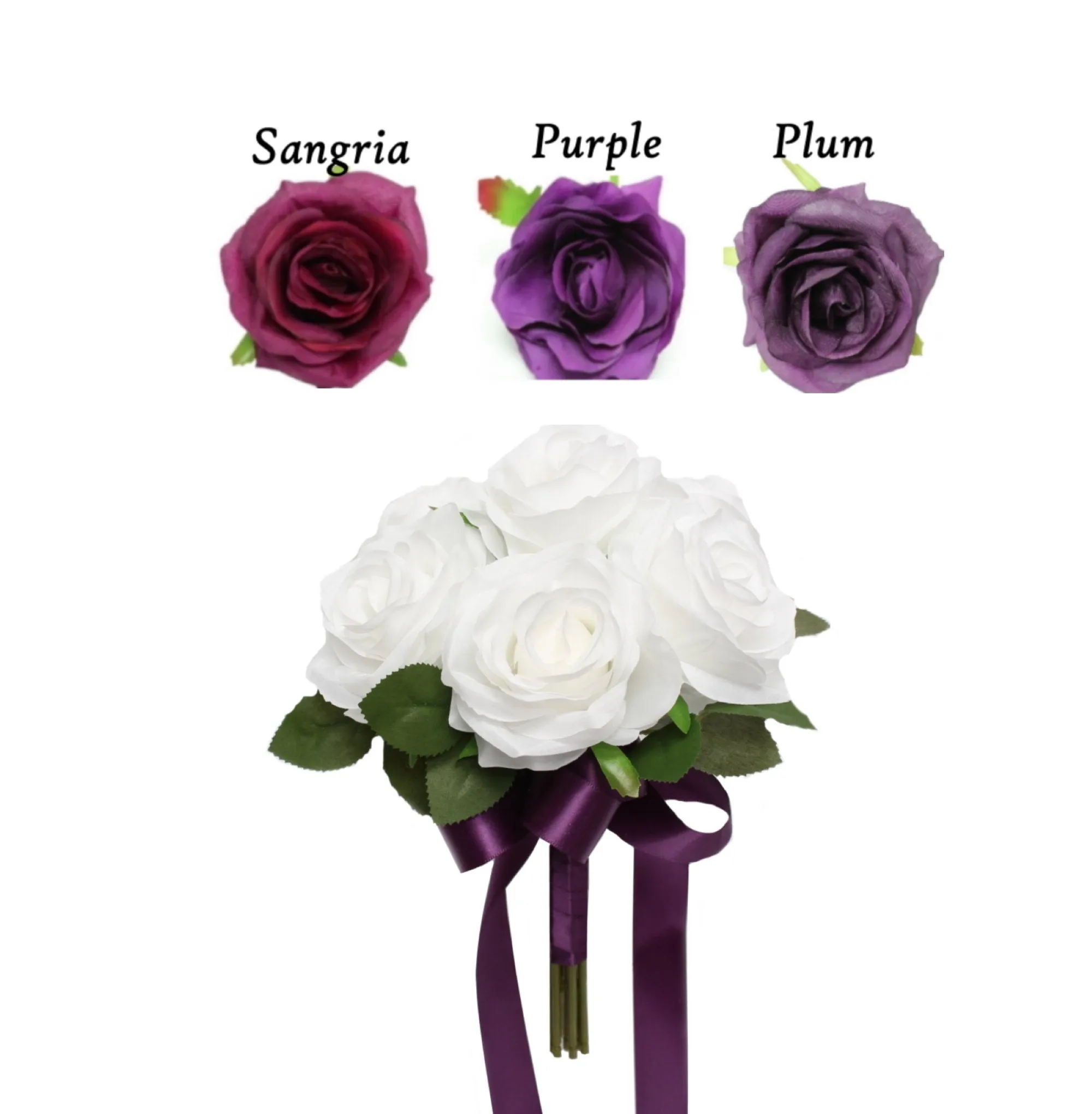 Rose Bouquet- Artificial faux handcrafted rose bouquet bridesmaid centerpiece Sangria Purple Plum