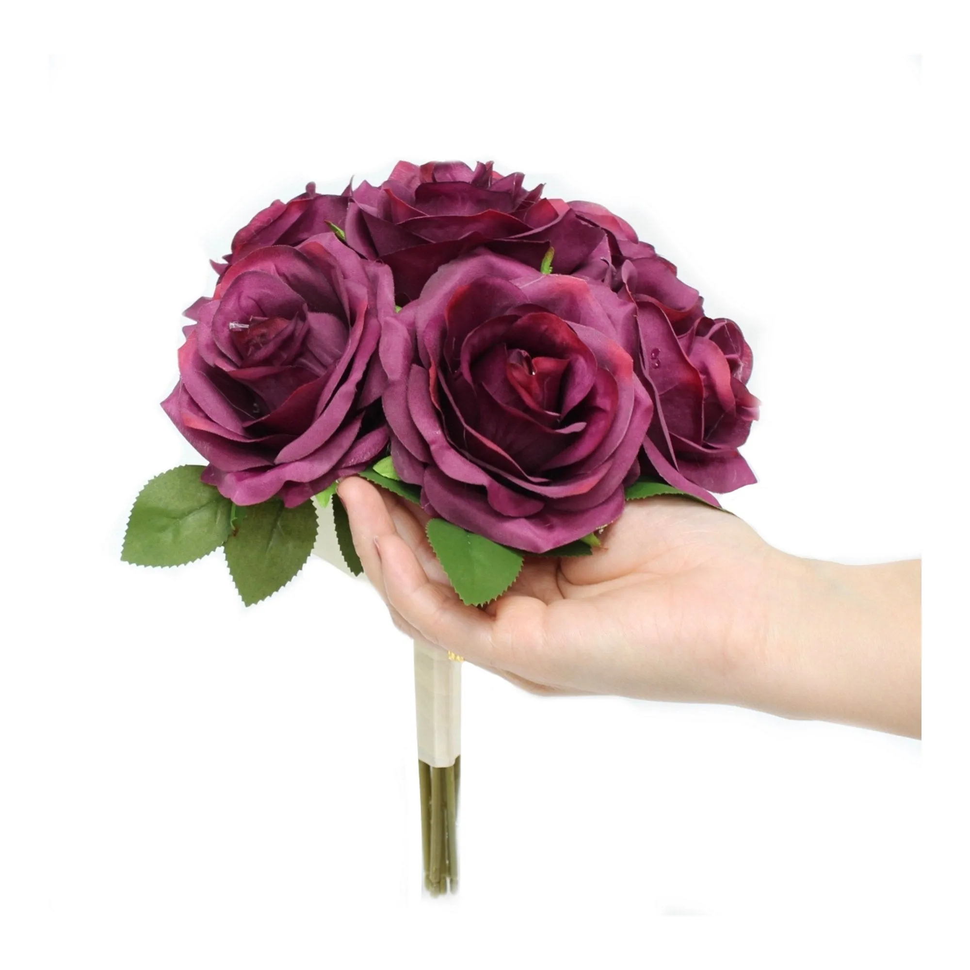 Rose Bouquet- Artificial faux handcrafted rose bouquet bridesmaid centerpiece Sangria Purple Plum