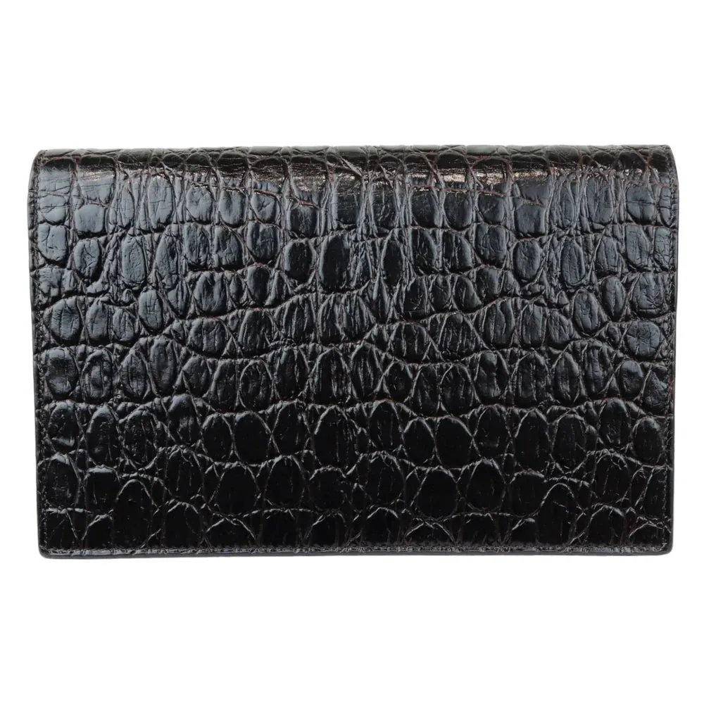 Saint Laurent YSL Kate Tassel Chain Wallet Calfskin Crocodile Embossed Black GHW