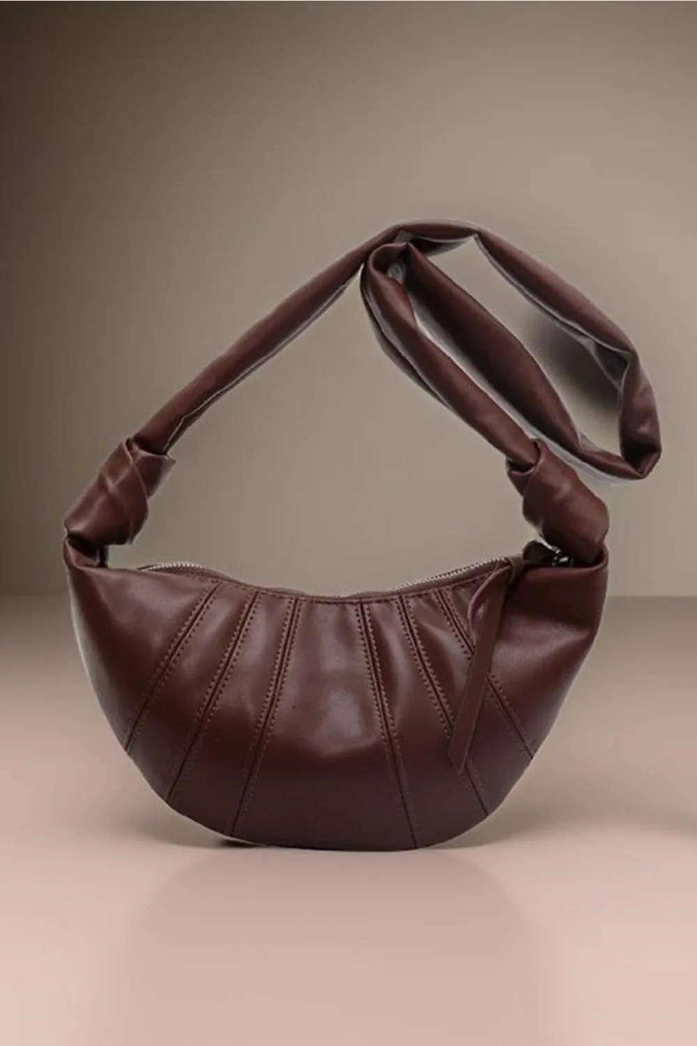 Seamed All In Vegan Leather Croissant Crossbody Bag