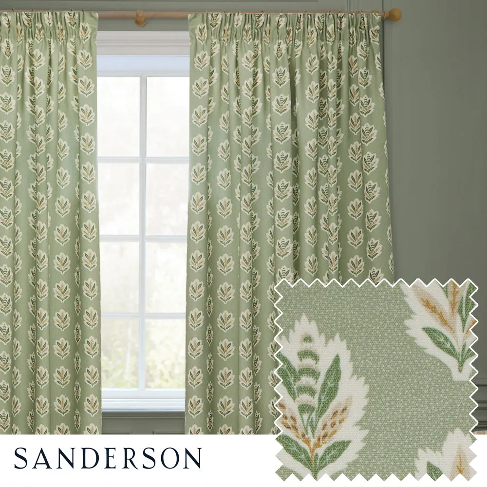 Sessile Leaf Motif Pencil Pleat Curtains Sage