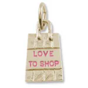 Shopping Bag - Pink Paint Charm In Yellow Gold