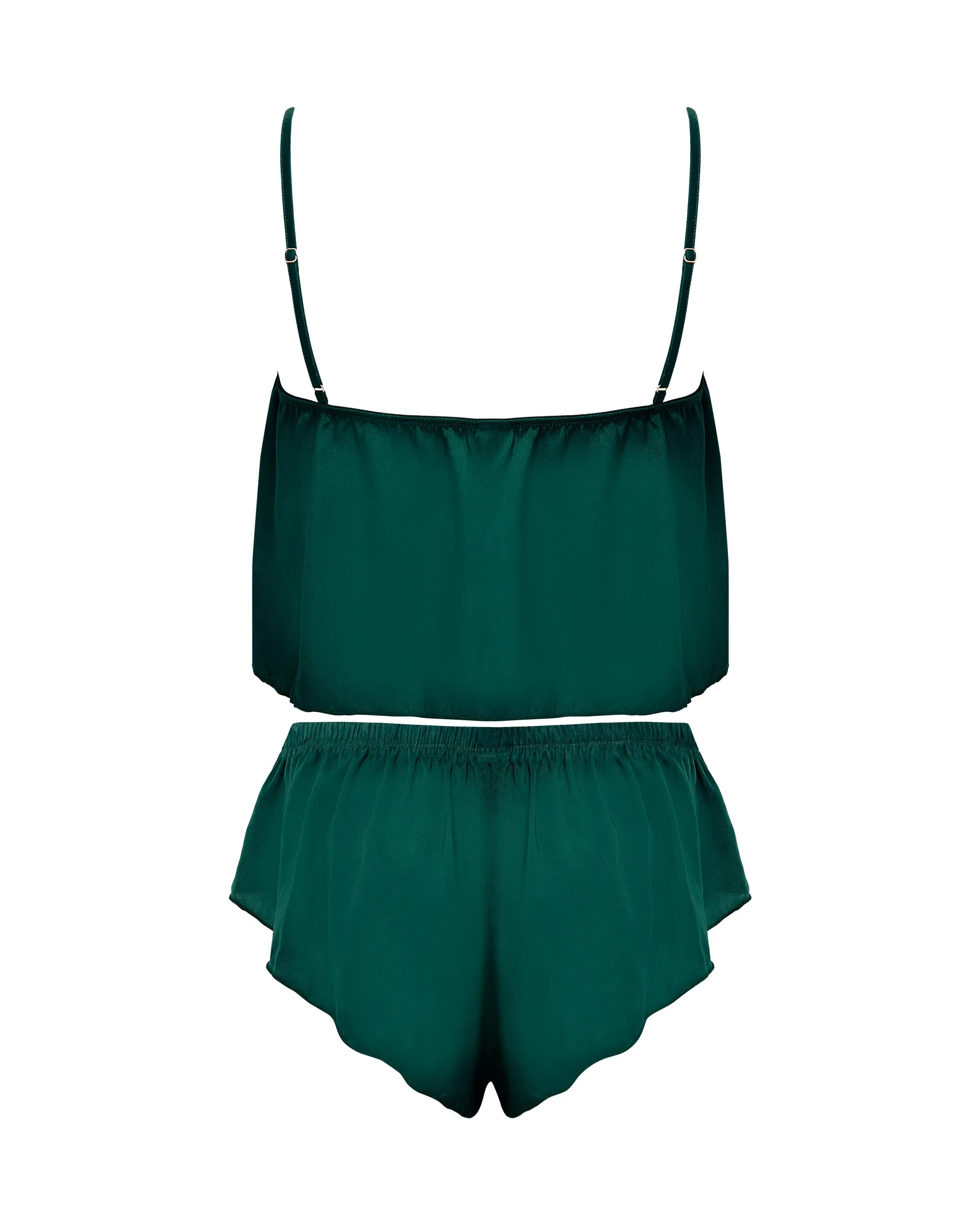 Stephanie Luxury Satin Crop Cami and Short Set Botanical Garden Green