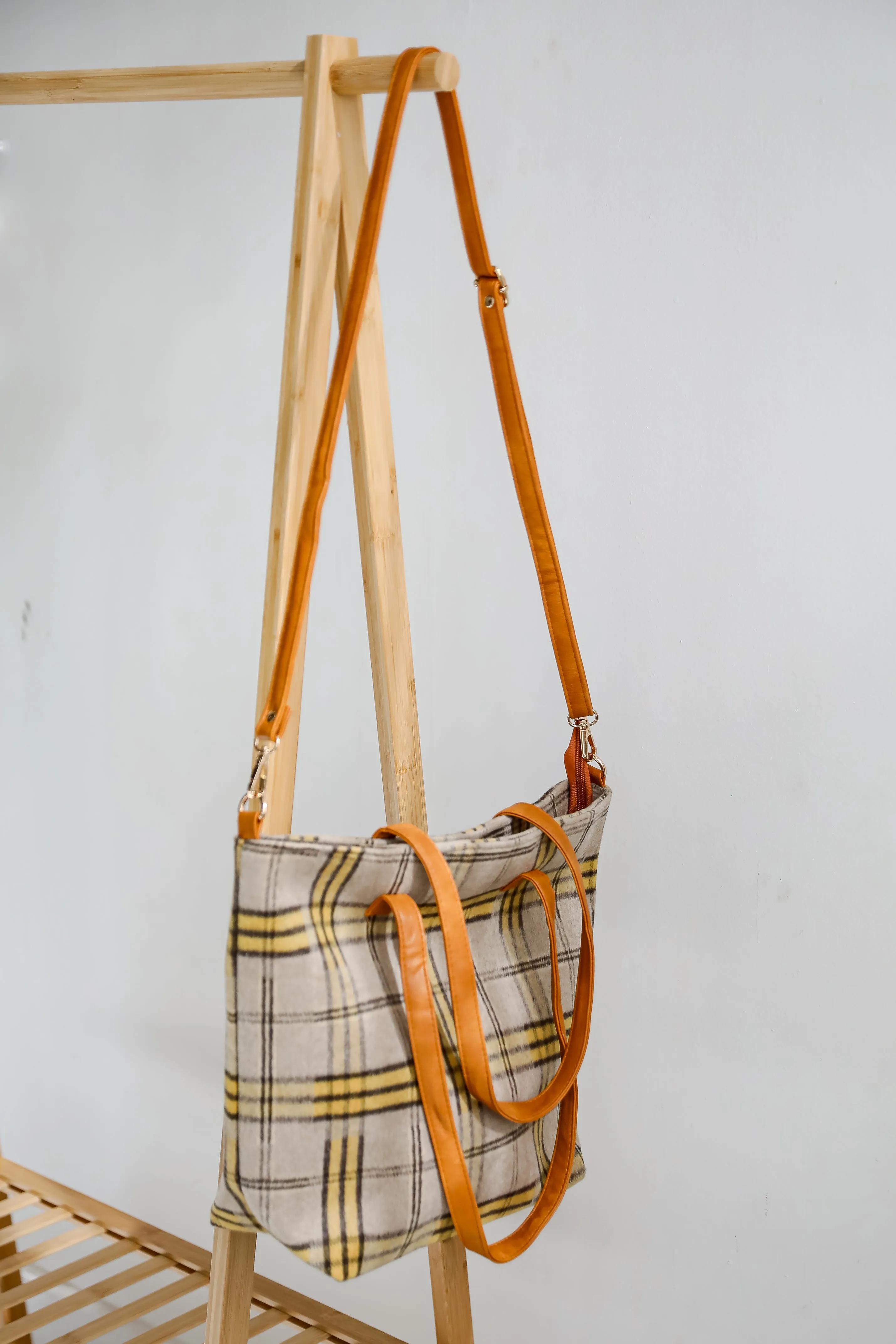 Tasteful Aesthetic Beige Plaid Tote Bag