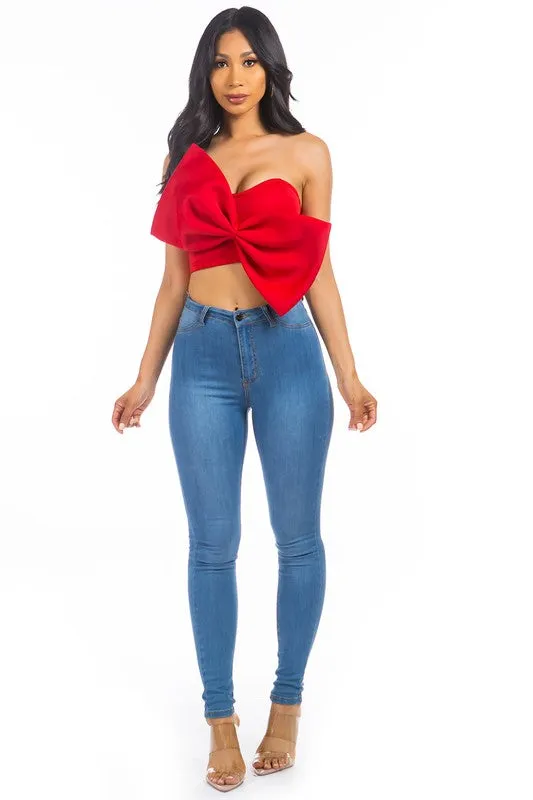 TEEK - RED BOW-TIE ZIP UP TUBE TOP