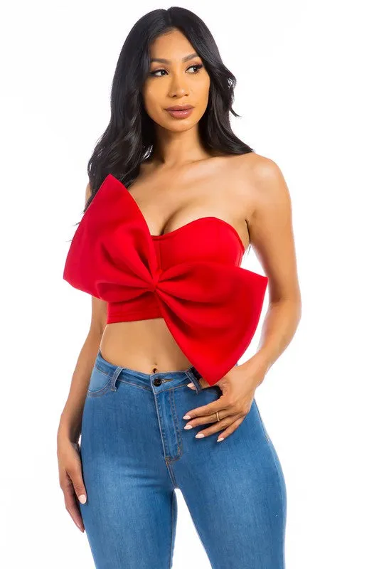 TEEK - RED BOW-TIE ZIP UP TUBE TOP