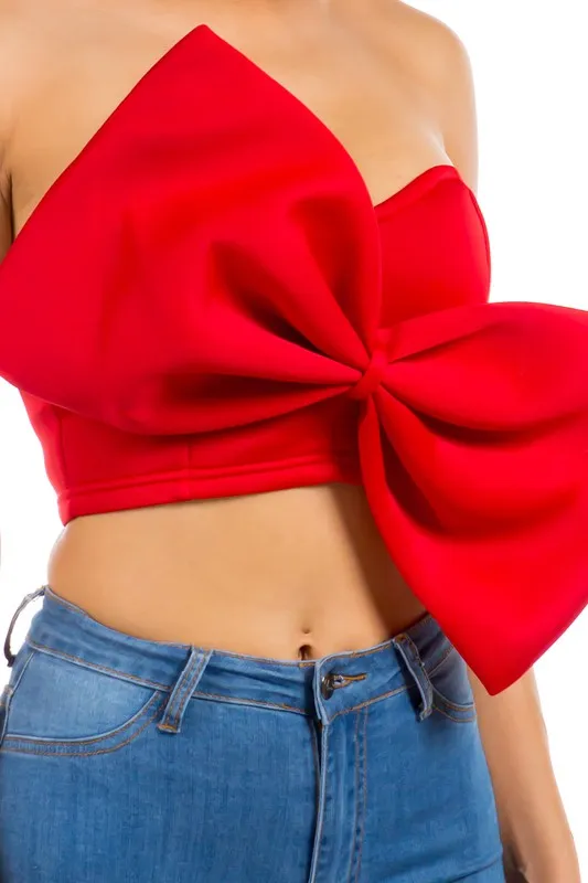 TEEK - RED BOW-TIE ZIP UP TUBE TOP