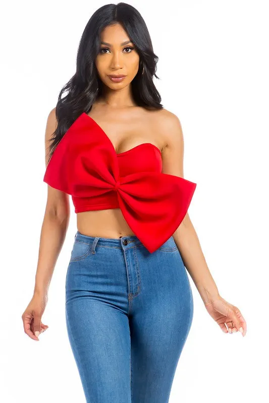 TEEK - RED BOW-TIE ZIP UP TUBE TOP