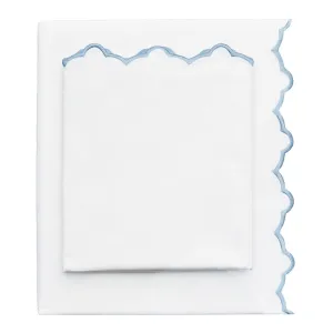 The French Blue Scalloped Embroidered Sheet Set