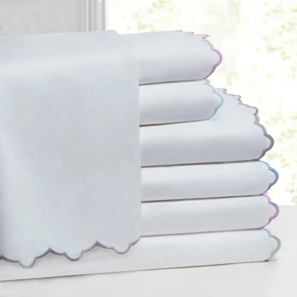 The French Blue Scalloped Embroidered Sheet Set