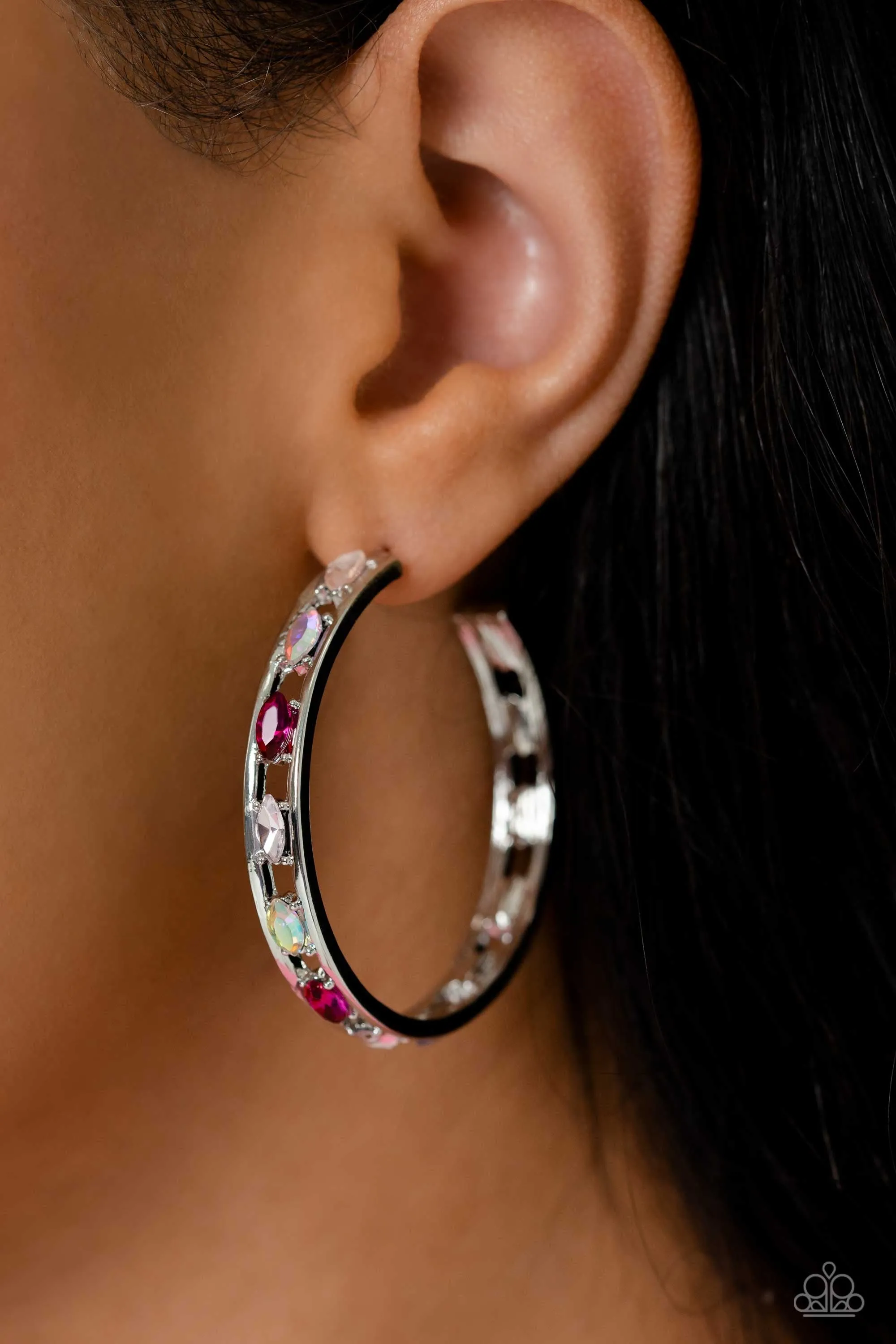 The Gem Fairy - Pink Multi Colored Hoop Earrings - Paparazzi Accessories