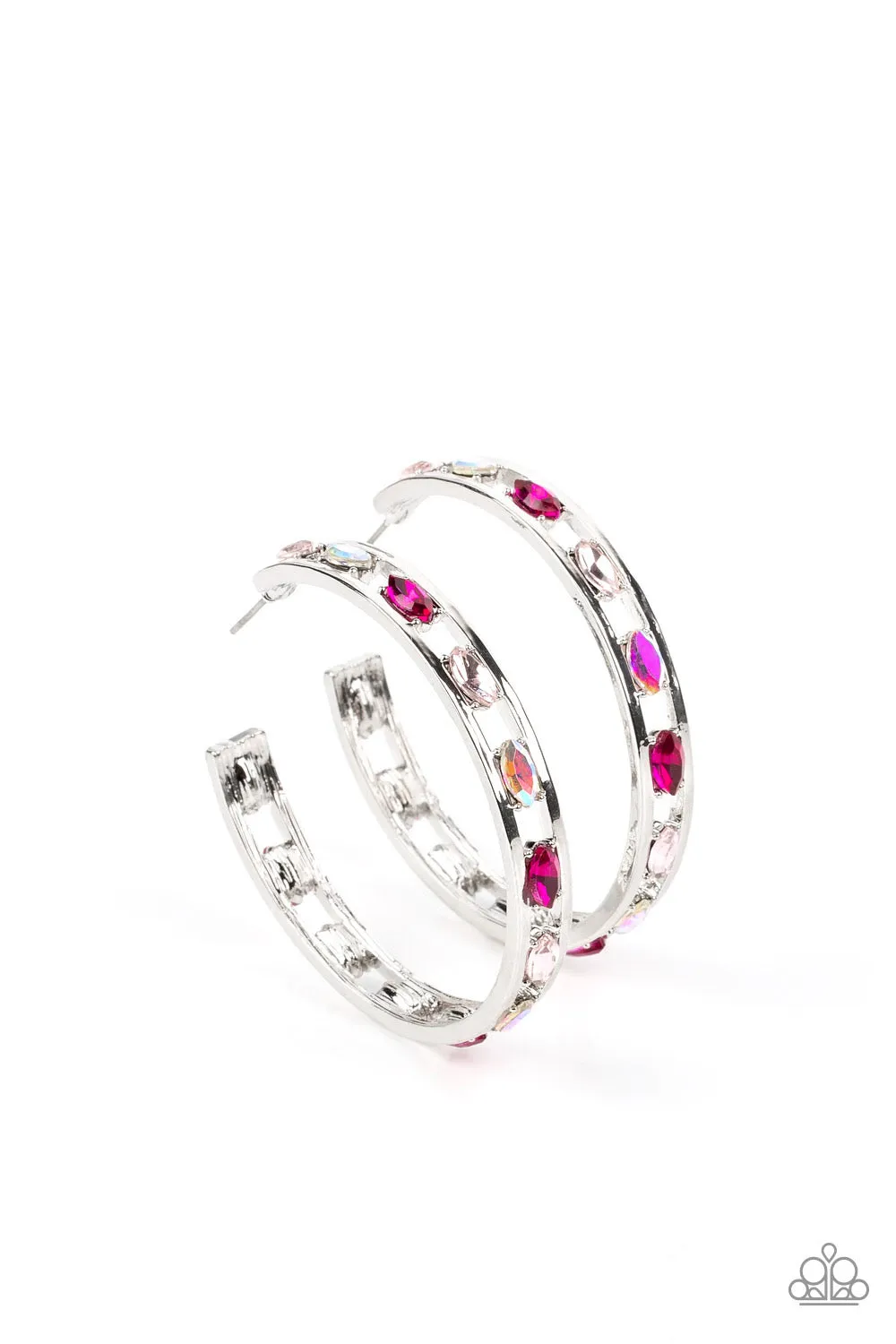 The Gem Fairy - Pink Multi Colored Hoop Earrings - Paparazzi Accessories