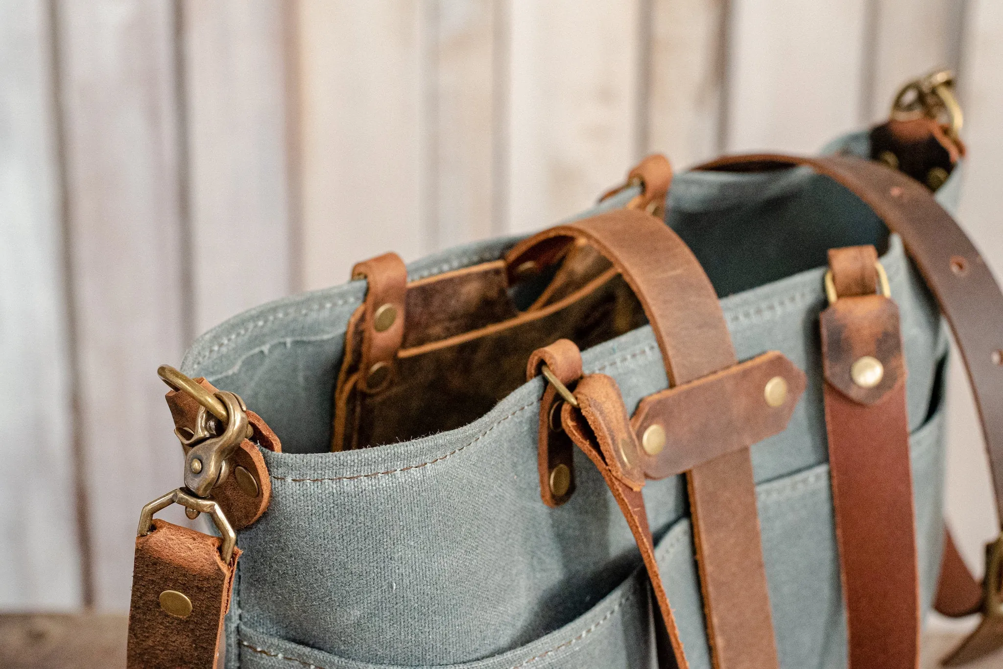 The ML Leather and Waxed Canvas Tote | Medium Tote | Made in USA | Extra Pockets