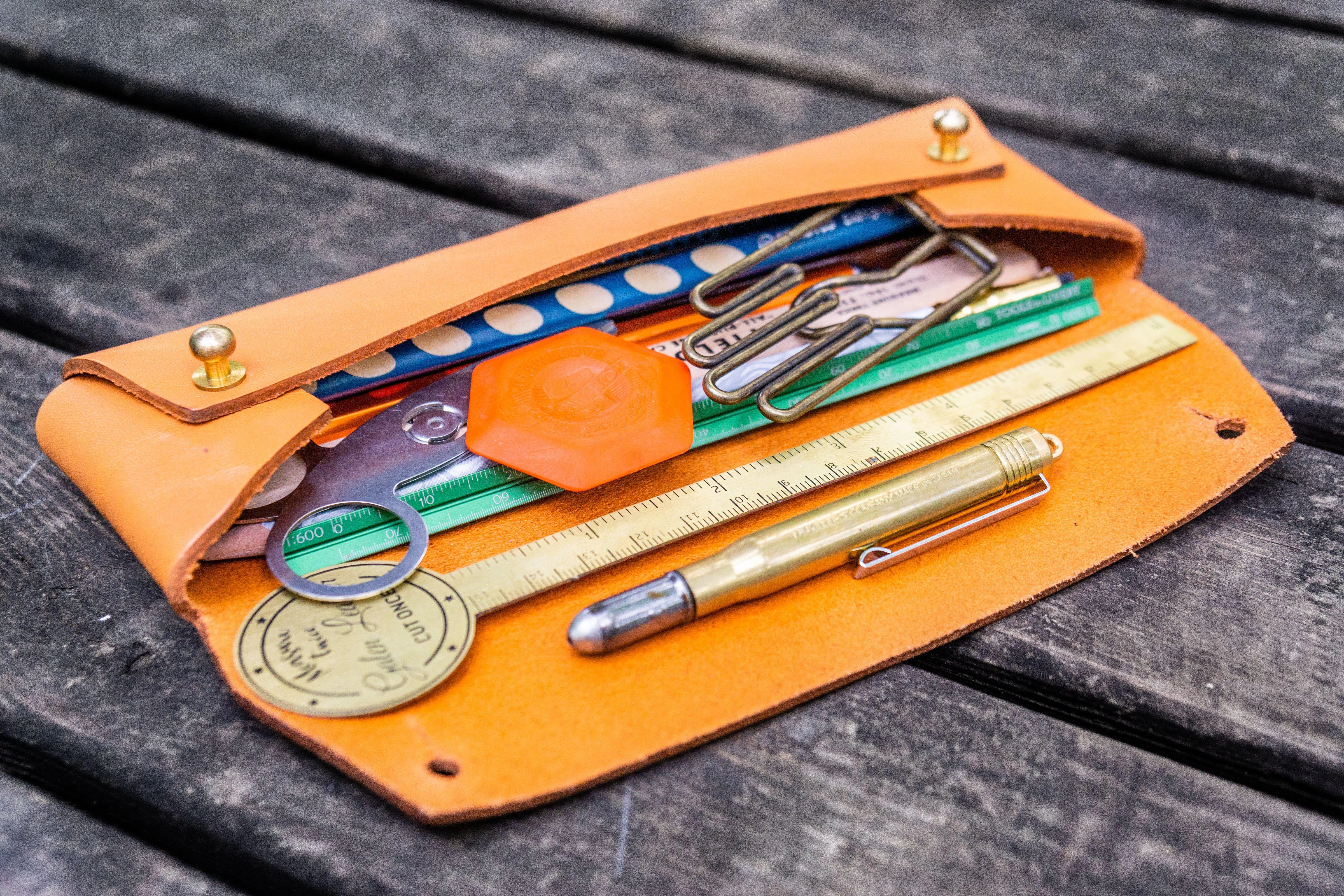 The Student Leather Pencil Case - Orange