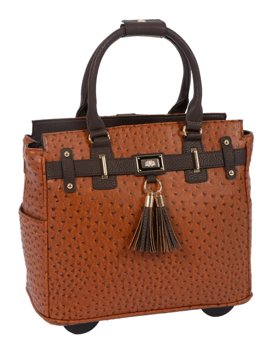 THE UPTOWN Faux Ostrich Skin Rolling Laptop Purse Bag or Rolling Tote Bag